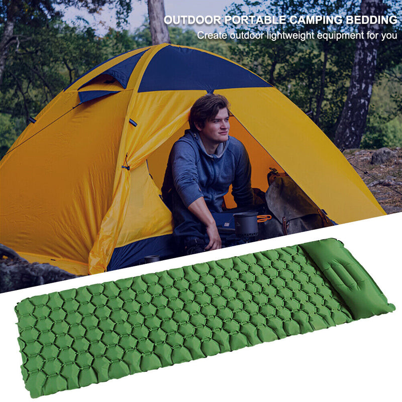 Camping Sleep Pad Inflatable Air Mattress Outdoor Beach Cushion (Green) Newly
