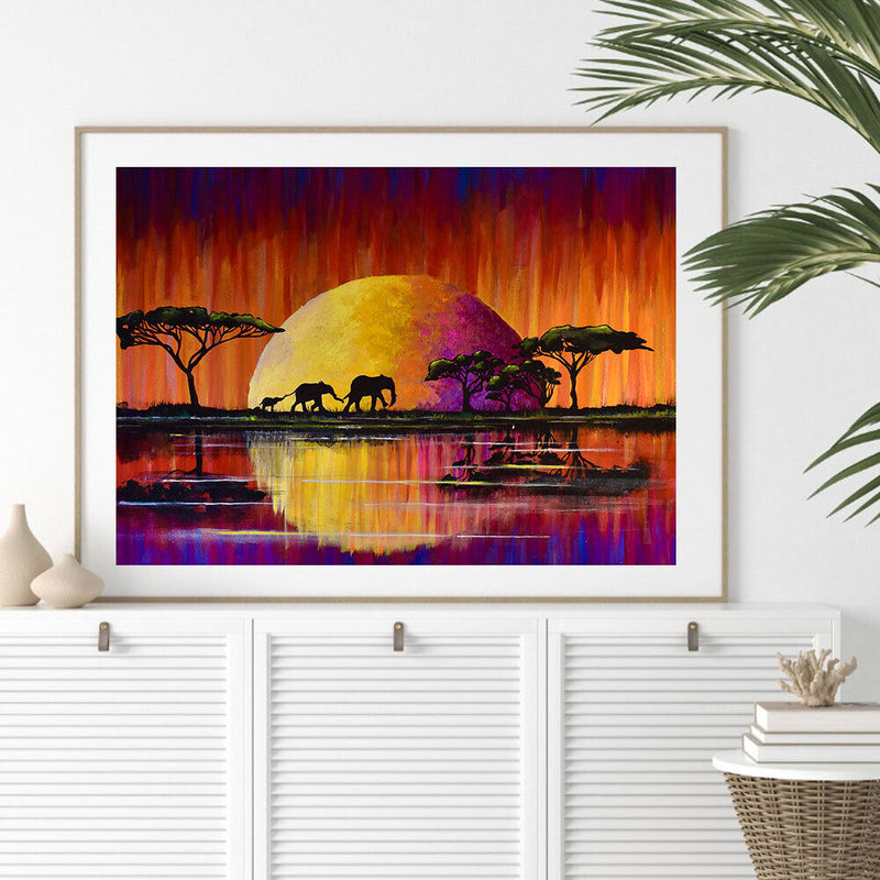 5D DIY Diamond Painting Kits Full Round Drill Moon Elephant Family Mosaic Craft