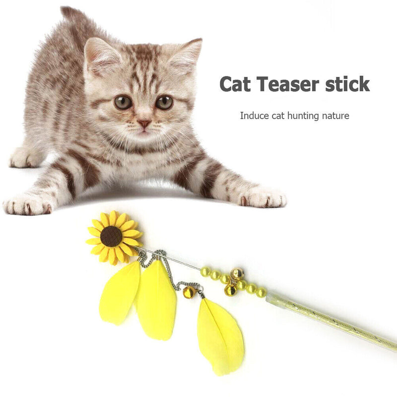 Feather Bell Daisy Chaser Wand Funny Kitten Cat Teaser Rod Interactive Stic