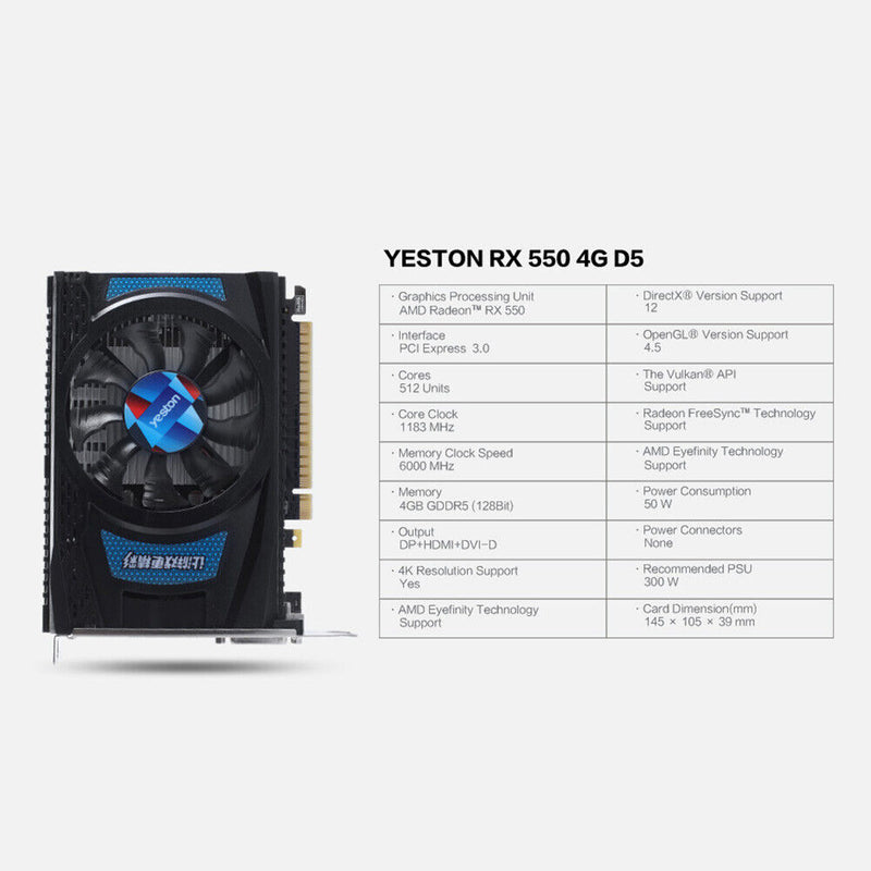 Yeston Rx550 4gd5 Game Graphics Card 128bit HD for HD Computer Home Game De