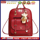 Women Student Preppy Style Cute Bear Pendant Bookbag Backpack(Wine Red