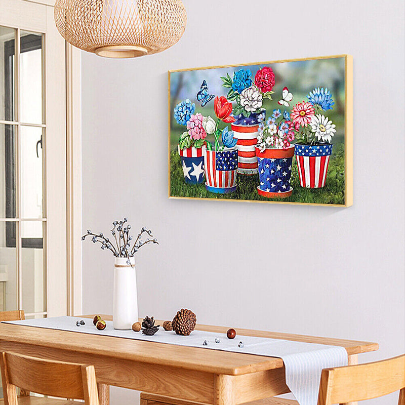Diamond Painting 5D DIY Flag Flowerpot Full Round Drill Rhinestone Mosaic Crafts