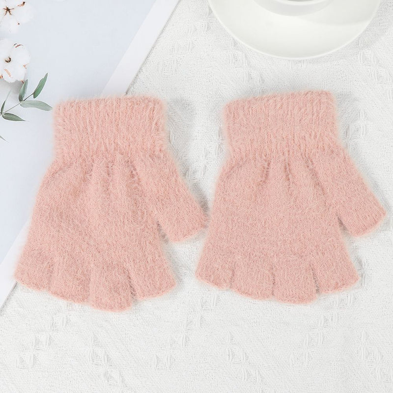 Warm Fingerless Mittens Half Finger Gloves Imitation Mink Hair Plush Knitted