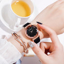 Star Sky Rhinestone Dial Quartz Watch Women PU Leather Strap Analog Wristwatch