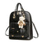 Women Student Preppy Style Cute Bear Pendant Bookbag Backpack(Black)