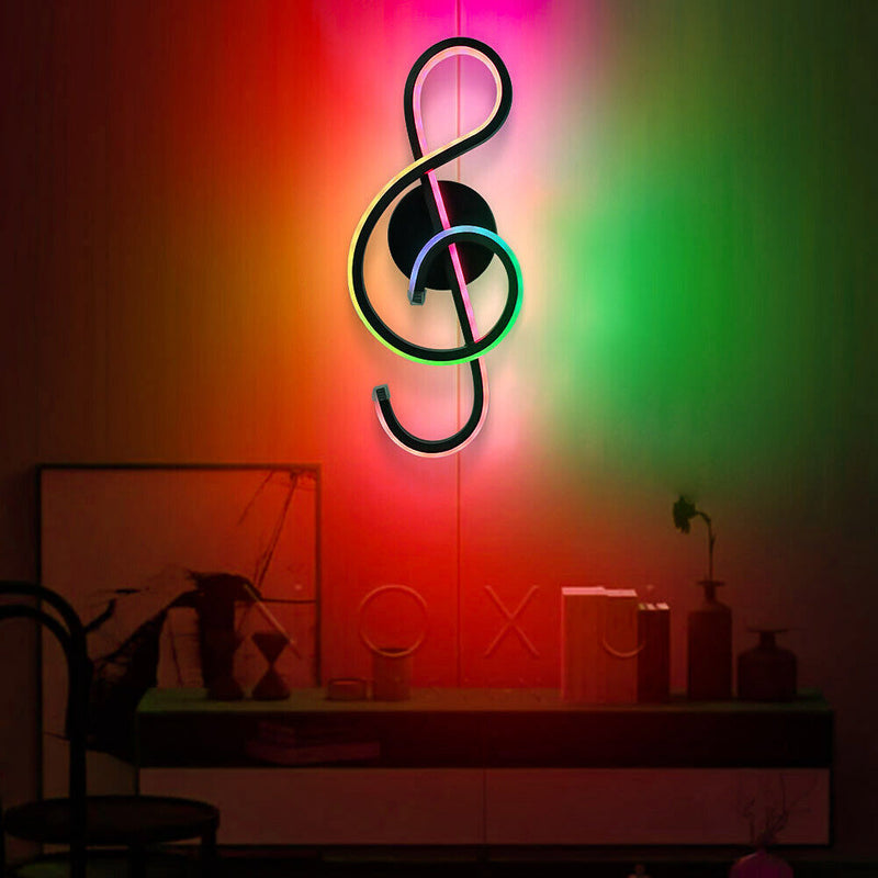 Modern LED Musical Note Wall-Mounted Home Living Room Bedside Light (Black)