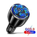 5USB QC3.0 Car Charger 3.1A Multi Ports Phone Fast Quick Charging (Black) Newly