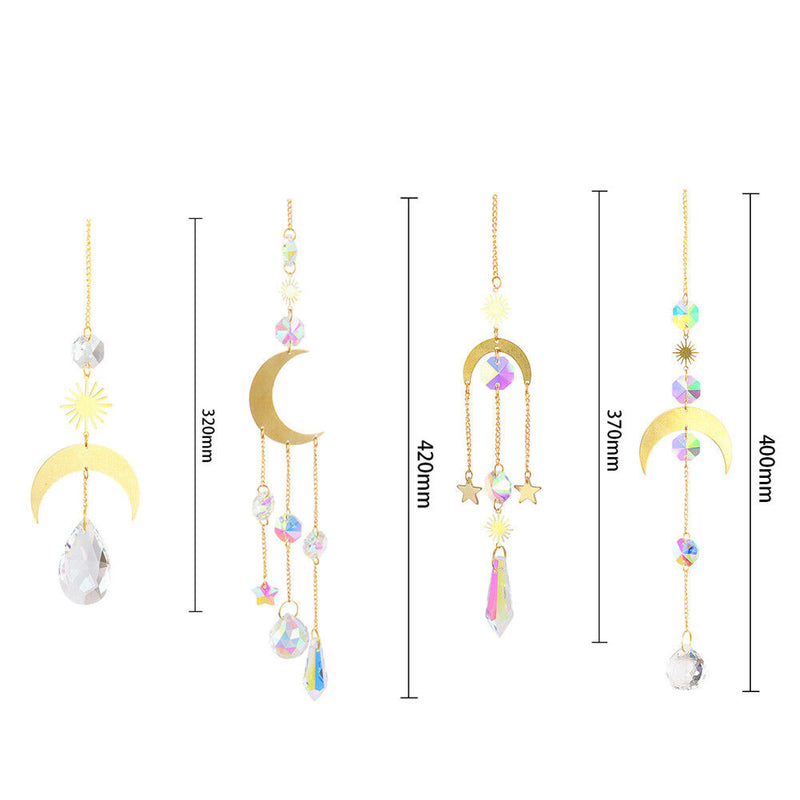 4pcs Hanging Crystal Light Catcher Metal Moon Sun Garden Wall Wind Chime Newly