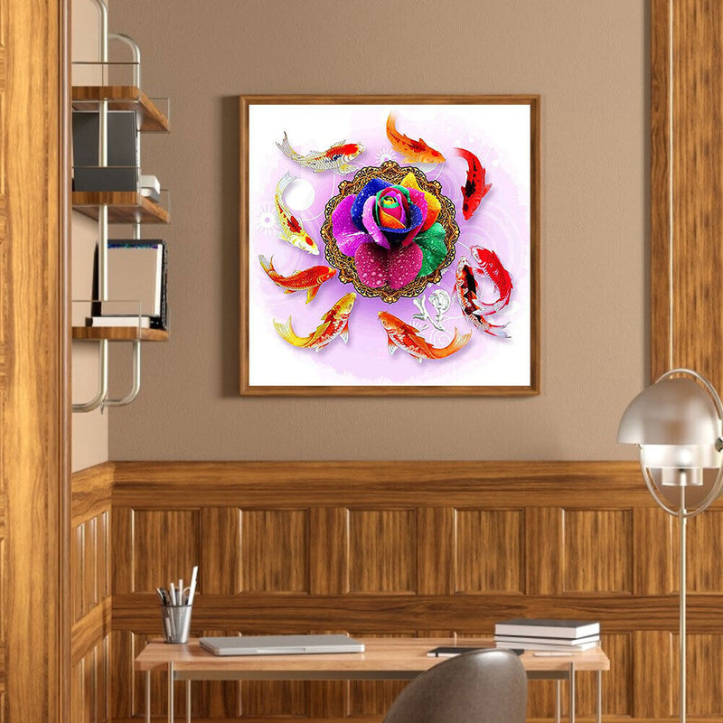 5D DIY Diamond Painting Kits Full Round Drill Nine Fish Mosaic Wall Picture