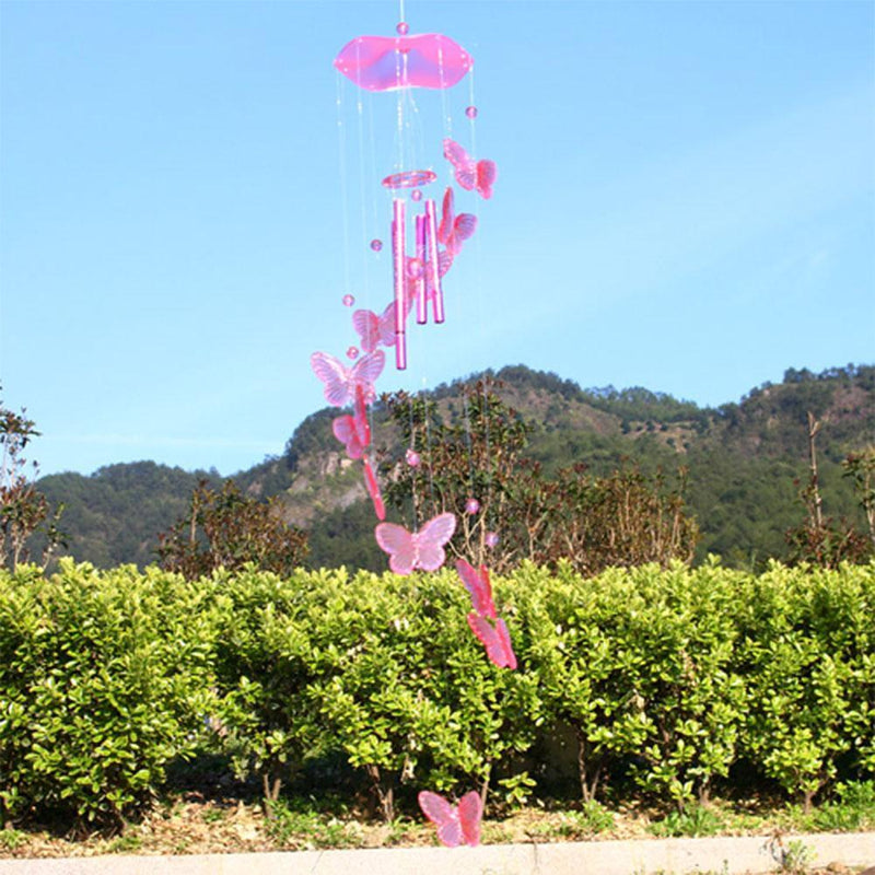 Butterfly Bell Wind Chimes Creative Home Yard Garden Hanging Decor(Pink)