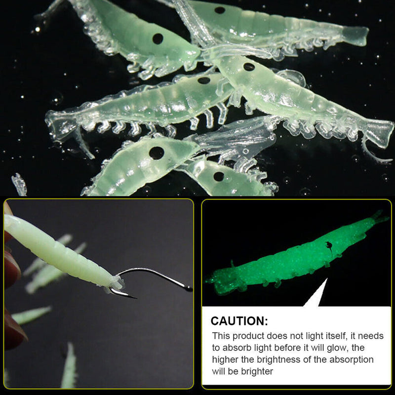50pcs Luminous Shrimp Soft Lure 3cm Night Fishing Lure Fluorescent Glow Tackle