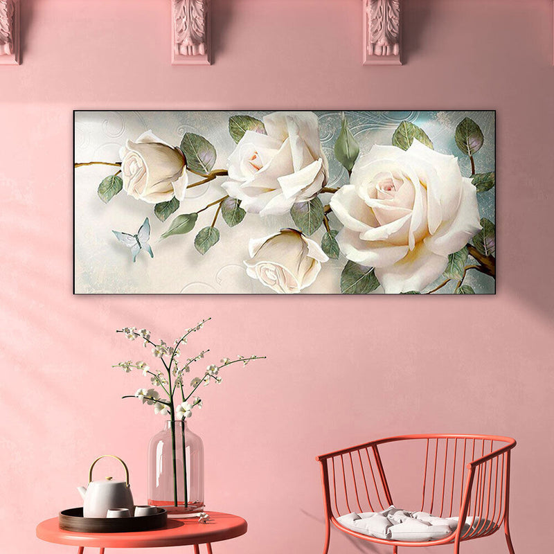 White Rose Oil Paint By Numbers Kits DIY Handpainted on Canvas Wall Art