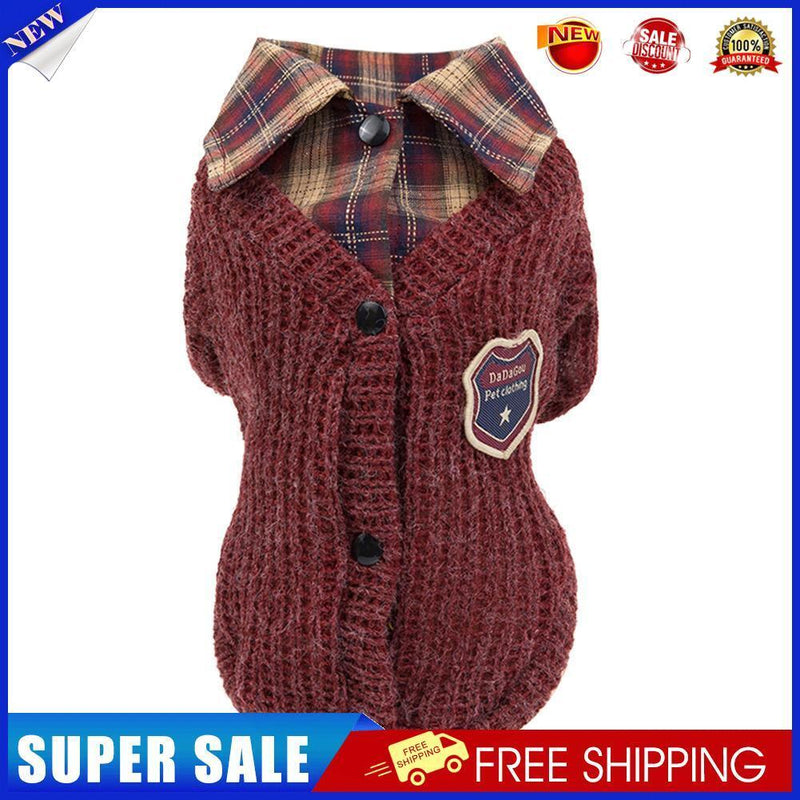Pet Lapel Sweater Winter Keep Warm Puppy Kitten Clothes (Wine Red S)