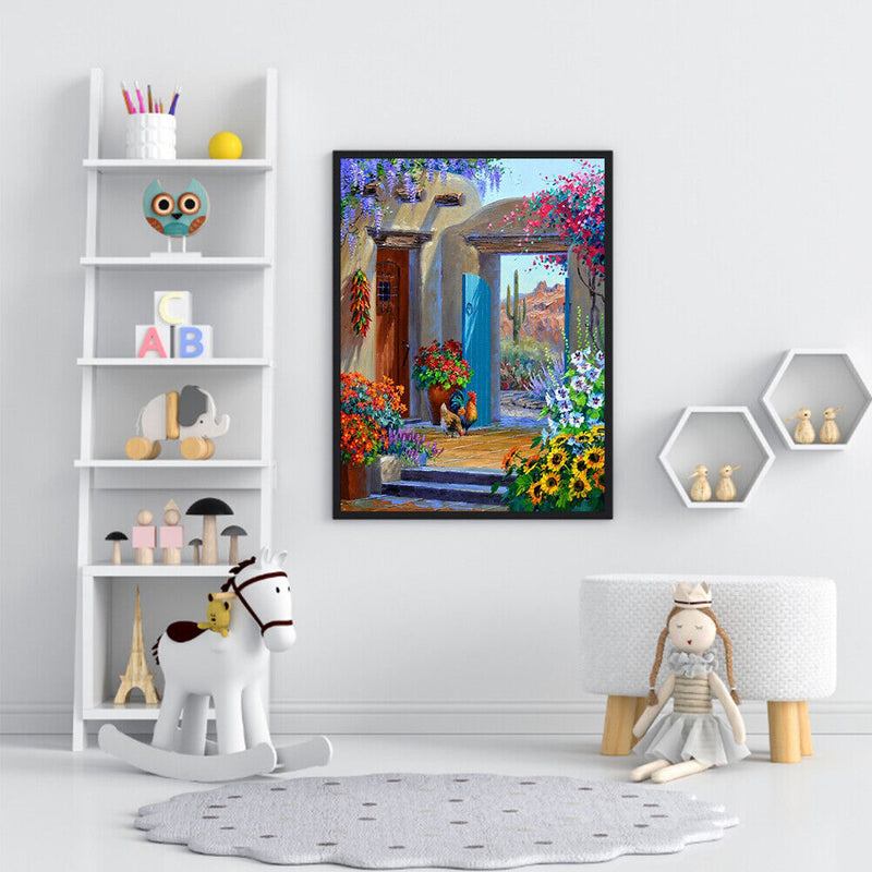 Backyard Flower Oil Painting By Numbers Kit DIY Frameless Picture On Canvas