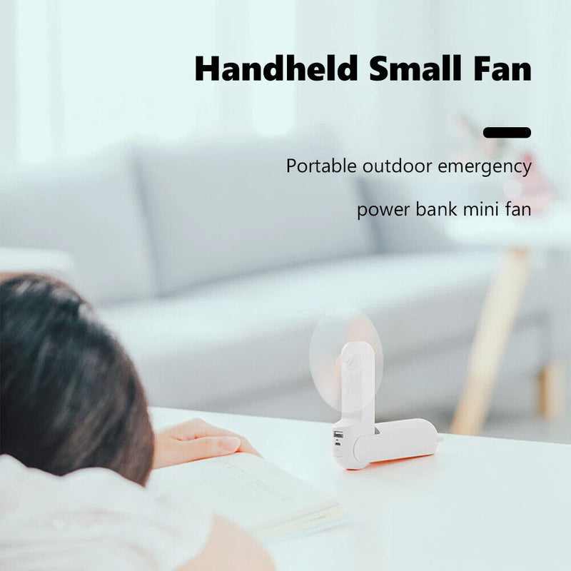 Pocket Fan USB Rechargeable Folding Fan 2000mAh Power Bank Function (White)