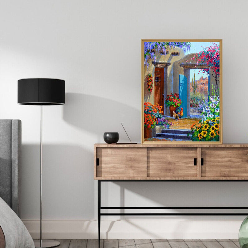 Backyard Flower Oil Painting By Numbers Kit DIY Frameless Picture On Canvas