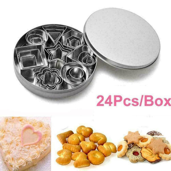 24x Biscuit Cutters Cookie Cutter Set Steel Molds Baking P4Z5 Slicer K9T4