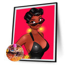 5D DIY Full Drill Round Shape Black Girl Rhinestone Diamond Drawing for Hom