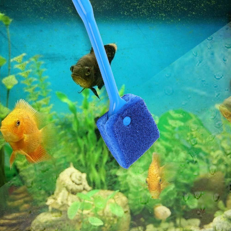 Long Handle Fish Tank Glass Wipe Plastic Sponge Algae Glass Cleaner (Blue)