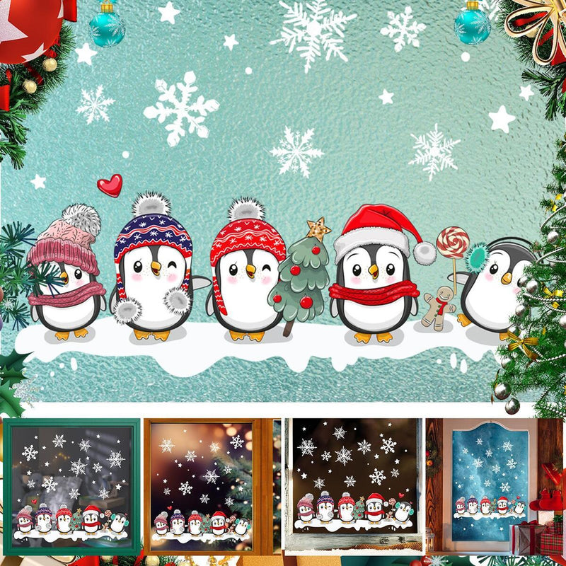 Christmas Penguin Window Glass Stickers Mirror Stickers Snowflake Wall Door~