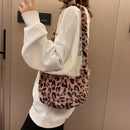 Fashion Leopard Printed Women Shoulder Bag Plush Travel Daily Crossbody Handbag