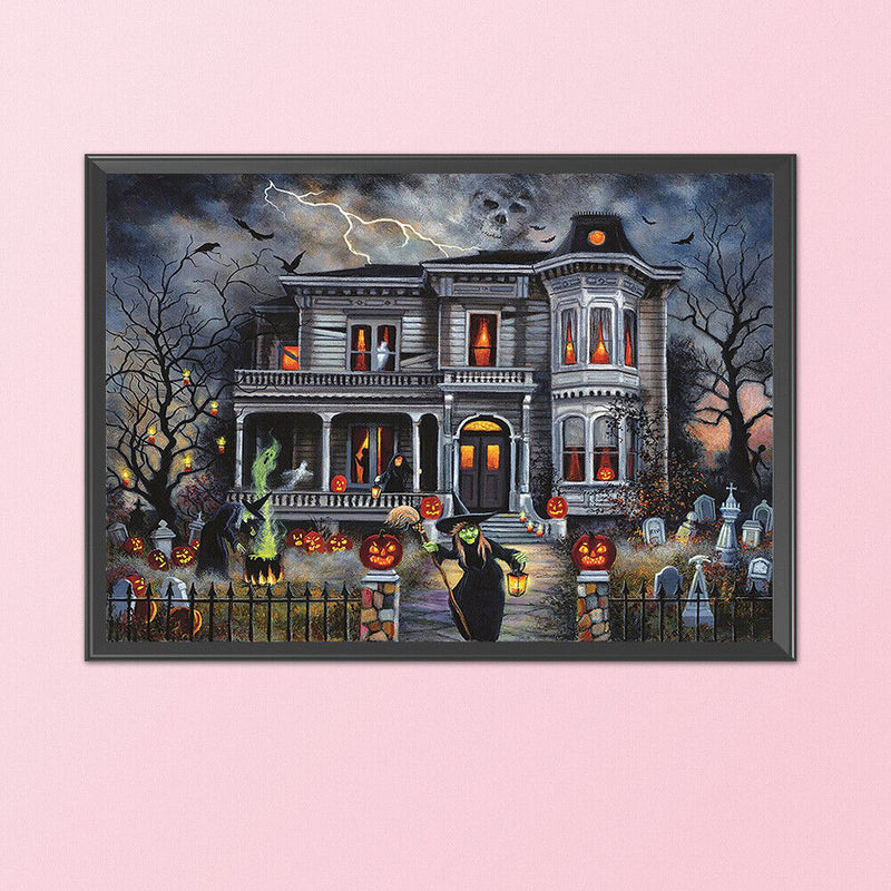 11CT Halloween Hut Counted DIY Full Cross Stitch Handmade Cotton Thread Wal