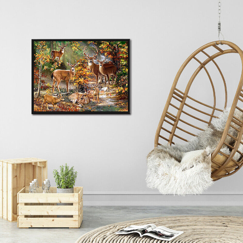 11CT Full Embroidery Forest Deer Herd Cotton Print Cross Stitch Home Decora