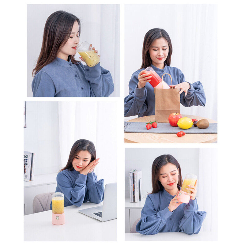 300mL Mini Portable Electric Juicer Mixer Kitchen Fruit Blender USB (Pink) Newly