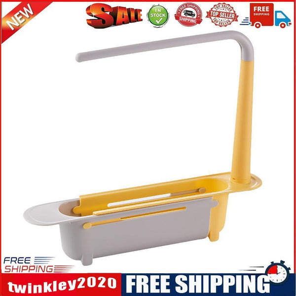 Telescopic Sink Storage Rack Holder Adjustable 2-in-1 Sink Basket (Yellow)