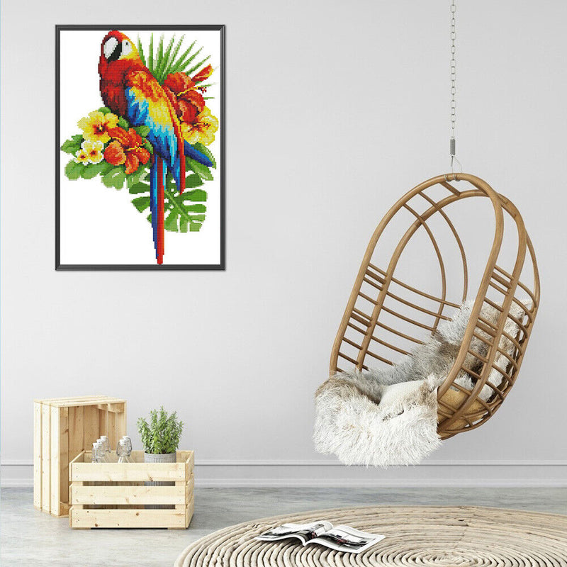 14CT Partial Cross Stitch Flower Parrot Counted DIY Embroidery Home Decoration