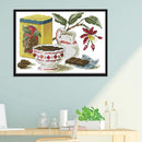 14CT Stamped Cotton Cross Stitch DIY Printed Needlework (Red Tea Set)
