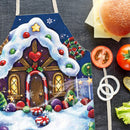 Portable Baking Painting Cooking Bib Aprons Christmas Cottage Print Linen Apr