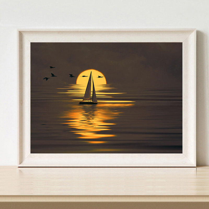 Frameless Sunset Sea Landscape Digital Paint Painted By Numbers On Canvas