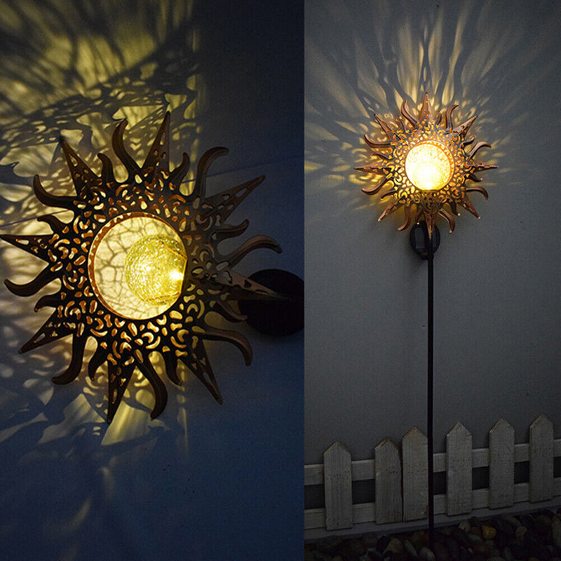 Solar LED Sun Moon Flame Light Retro Iron Landscape Lawn Lamps (C)(Yellow) Newly