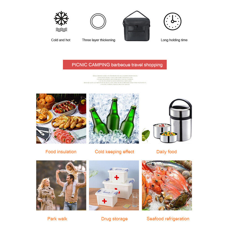 Thickened Camping Handheld Insulation Bag Portable Food Cooler Bags (Black)