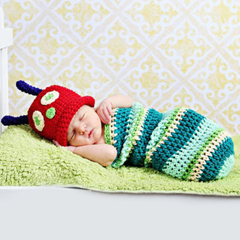 Cute Caterpillar NewBorn Baby Boy Girl Photography Suit Infant Knit Outfit
