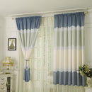 Wide Strip Shading Curtain Bedroom Living Room Semi Blackout Purdah(Blue)