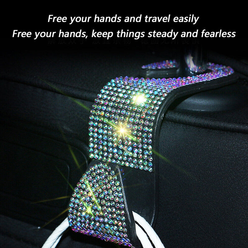 Car Back Seat Hook Bling Rhinestones Crystal Handbag Auto Headrest Hanger H
