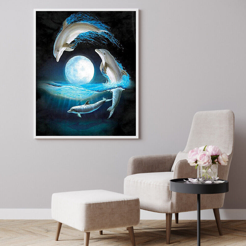 Dolphin Oil Paint By Numbers Kit DIY Frameless Drawing Picture for Adults D