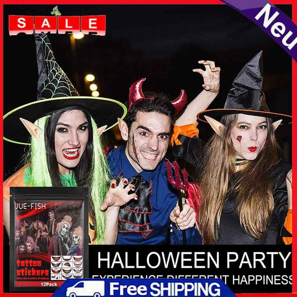 Halloween Big Mouth Tattoo Stickers Waterproof 12 Piece for Arm Face Hand Neck