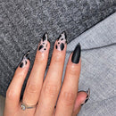 Girls Black Matte Fashion Stiletto With Glue Leopard False Nail Tips Full Cover