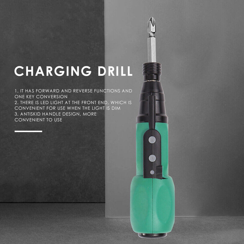 Anti-slip Handle Big Torque Electric Screwdriver USB Charging Drill (Green)