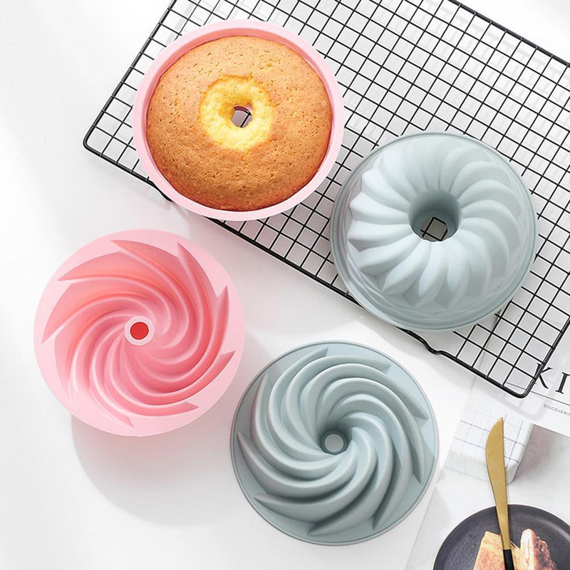 Silicone Cake Molds 6 inch Round Spiral Savoirin Pan Baking Tray (Blue A)