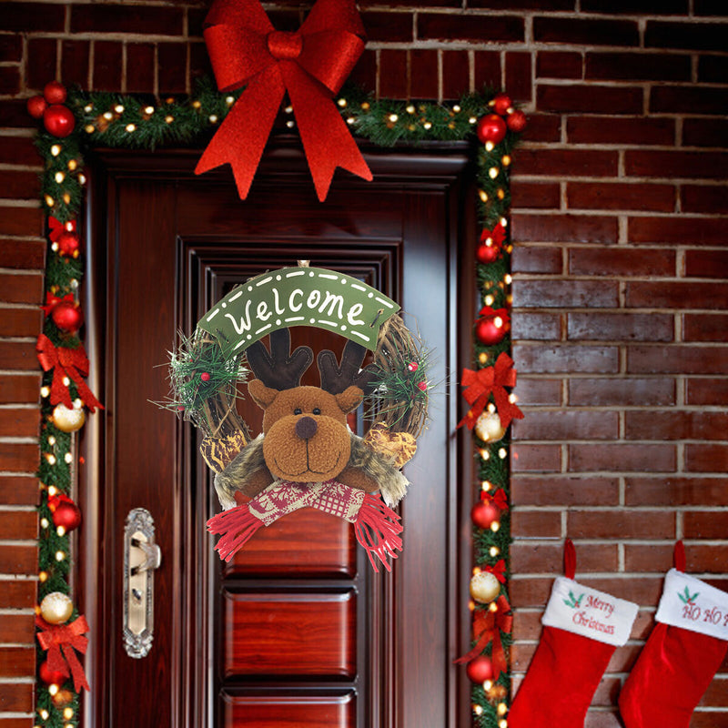 Christmas Wreath Welcome Ornament Elk Reindeer Artificial Berry Pine Branch