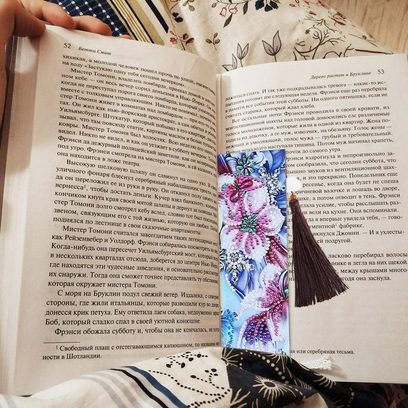 DIY Flower Special Shape Diamond Painting Creative Leather Bookmark with Tassel