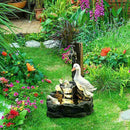 2PCS Solar Power Duck & Squirrel Family Garden Water Feature Fountain Statue