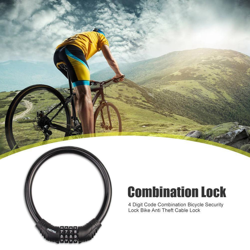 4 Digit Combination Bicycle Security Lock Anti Theft Cable Lock (Black) Newly