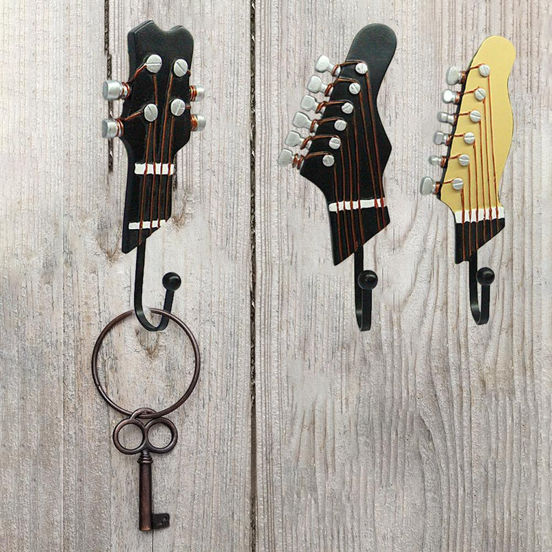 3pcs Retro Guitar Head Hooks Wall Mounted Clothes Hat Sundries Hanger Home Decor