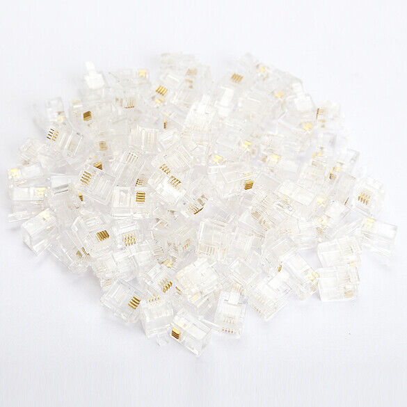100X 4 Pin RJ11 RJ-11 6P4C Modular Telephone Phone Crystal Plug Connector
