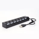 7 Ports LED USB 2.0 Adapter Hub 480Mbps High Speed Power ON/OFF USB Splitter
